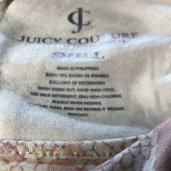 NWOT Juicy Couture Pink Shimmer Snakeskin Blouse with Ruched Sleeve. Small. - Picture 8 of 8